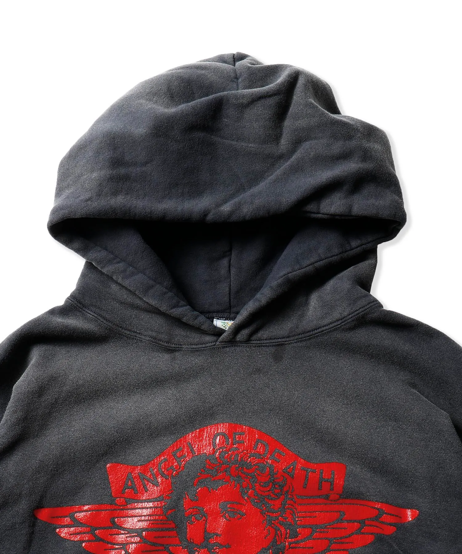 SAINT Mxxxxxx ANGEL HOODIE/BLK Angel Rebirth Crack Printed Retro Distressed Hoodie Assute dyeing, full-length spray-on fade, heavy fermentation wash, NEW VINTAGE texture, factory four-needle and six-thread workmanship, boneless patchwork, more comfortable to wear, genuine level crack print/accessories restored